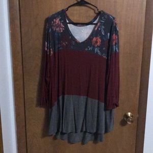 Maroon and Grey Floral Shirt